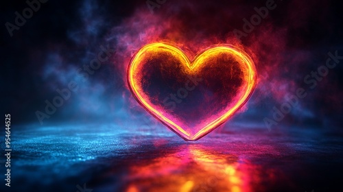 Neon Heart in Smoke and Fog: A glowing heart shape emerges from a swirling cloud of neon smoke. The heart is a symbol of love and passion, and the smoke represents the fleeting nature of life. 