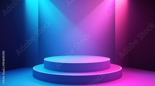 Vibrant Stage Pedestal Display with Abstract Background for Product Showcases
