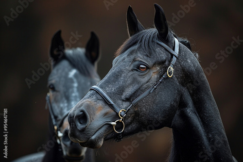 Generative AI photo realistic image, equitation lesson people connected with horses friends love