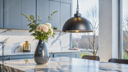 kitchen marble bench close up with black hanging photo