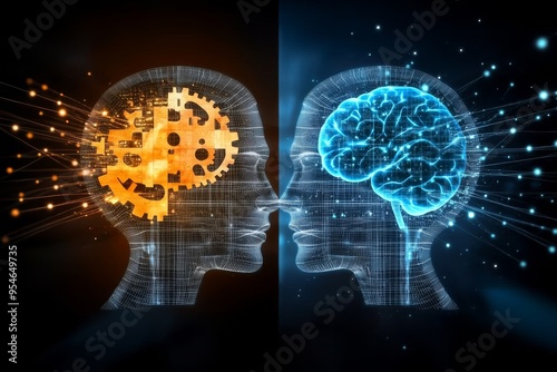 Wallpaper Mural Focused Social brain Glowing brains connected by digital elements in a dark background symbolizing the modern interplay of technology intellect and data driven innovation Torontodigital.ca