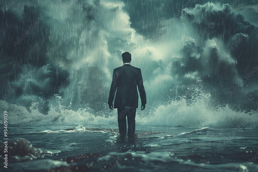 Nature disaster concept, Generative AI illustration of huge storm flood ecological water crisis Nature disaster concept, Generative AI illustration of huge storm flood ecological water crisis