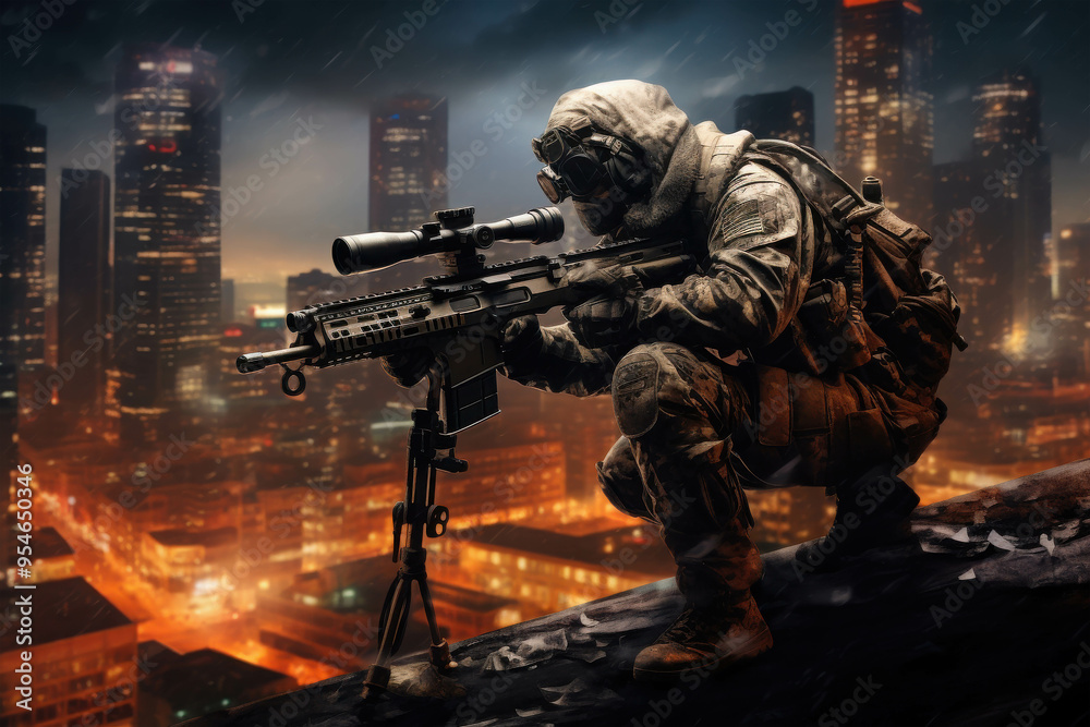 Urban Warfare: Lone Sniper on Rooftop Urban Warfare: Lone Sniper on Rooftop