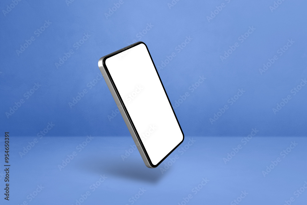 Floating smartphone isolated on blue. Horizontal background Floating smartphone isolated on blue. Horizontal background