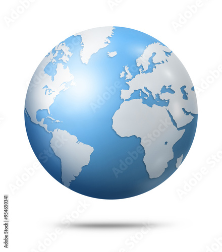 Fototapeta Naklejka Na Ścianę i Meble -  Blue earth globe isolated on white background
