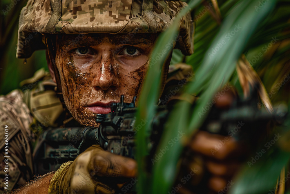 Fototapeta premium Special forces soldier in full uniform AI generated image