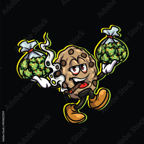 weed smoking character cartoon mascot logo leaf face happy with holding hug