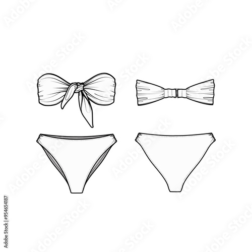 Women's Flirty Bikini. Front Tie 2-Piece Fashion Illustration Swimsuit. Swimwear Fashion Vector. Illustrator File. Front and Back. Colorways.