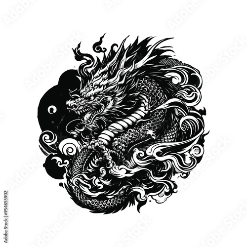 sebuah desain ilustrasi yang secara mulus memadukan keganasan seekor naga dengan daya tarik mistis 14