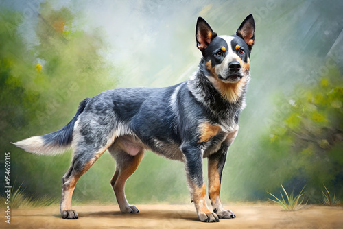 Illustration of Digital Painting of Australian Cattle Dog standing, full body