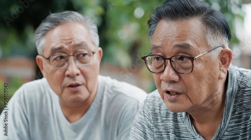 Asian freelancer sharing digital moments with elderly father, connecting generations through wise investments for the future.