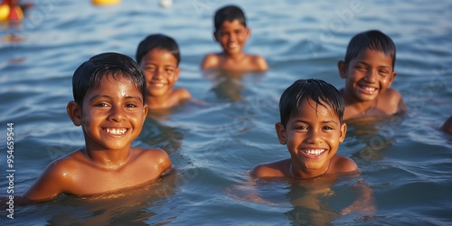 Children cooling off in water during a climate change heatwave