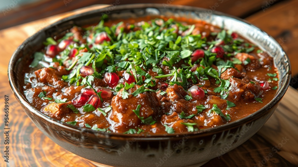 Iranian Fesenjan: A rich and flavorful Fesenjan stew with chicken, pomegranate molasses, and walnuts, served with rice. Iranian Fesenjan: A rich and flavorful Fesenjan stew with chicken, pomegranate molasses, and walnuts, served with rice.