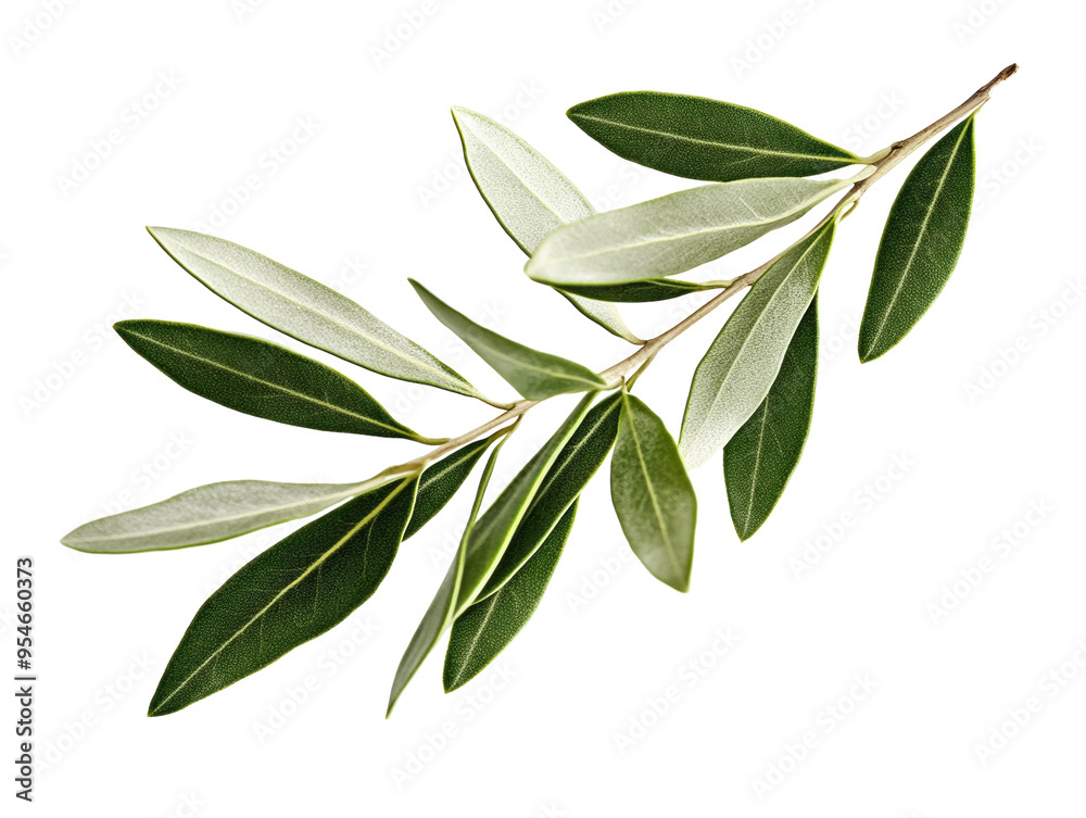 Olive branch with green leaves, isolated on white background, high detail, botanical PNG transparent. Olive branch with green leaves, isolated on white background, high detail, botanical PNG transparent.
