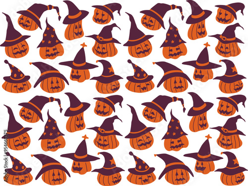 cute vector, flat illustration of Halloween theme asset and character, seamless pattern design