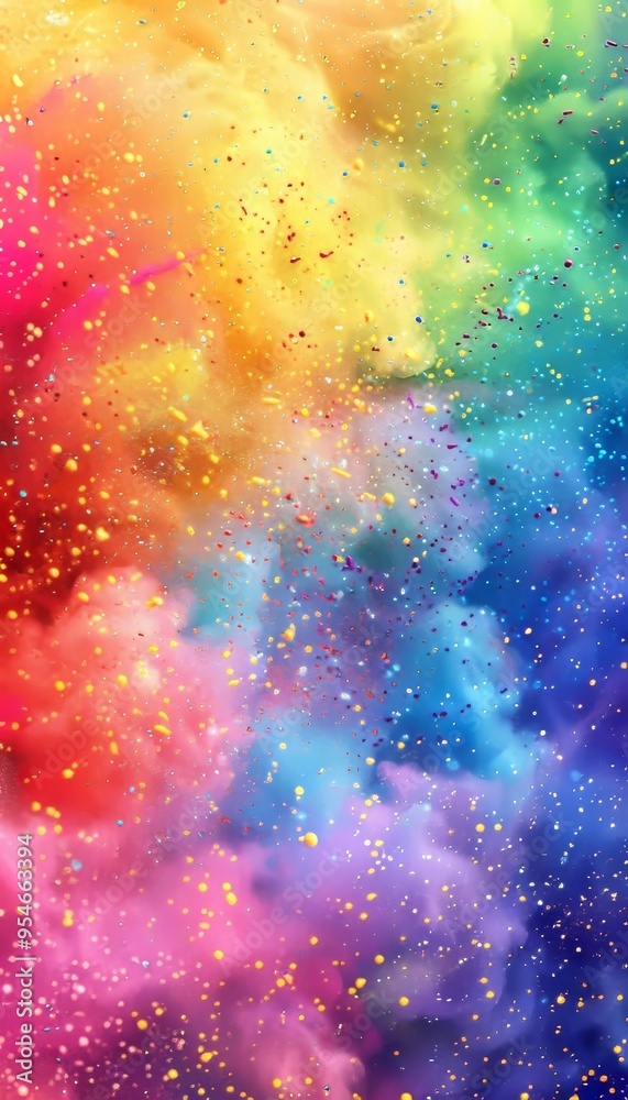 Fototapeta premium Rainbow Powder Explosion, Vibrant Color Burst, Festive Celebration Backdrop, Holi Festival.