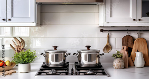 cucina classica con pentole sui fornelli