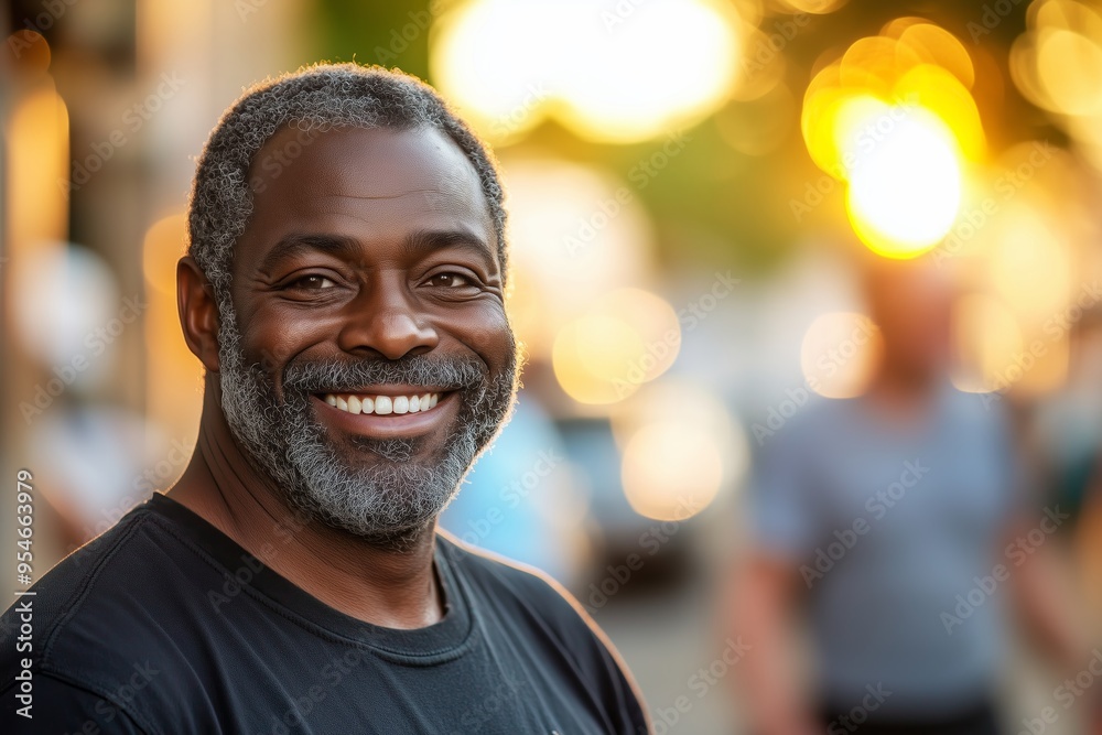 A close-up portrait of a joyful mature man with a gray beard, smiling warmly while standing outdoors during a beautiful sunset. A close-up portrait of a joyful mature man with a gray beard, smiling warmly while standing outdoors during a beautiful sunset.