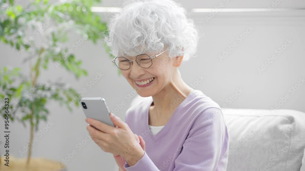スマートフォンを操作しているシニア女性 スマートフォンを操作しているシニア女性