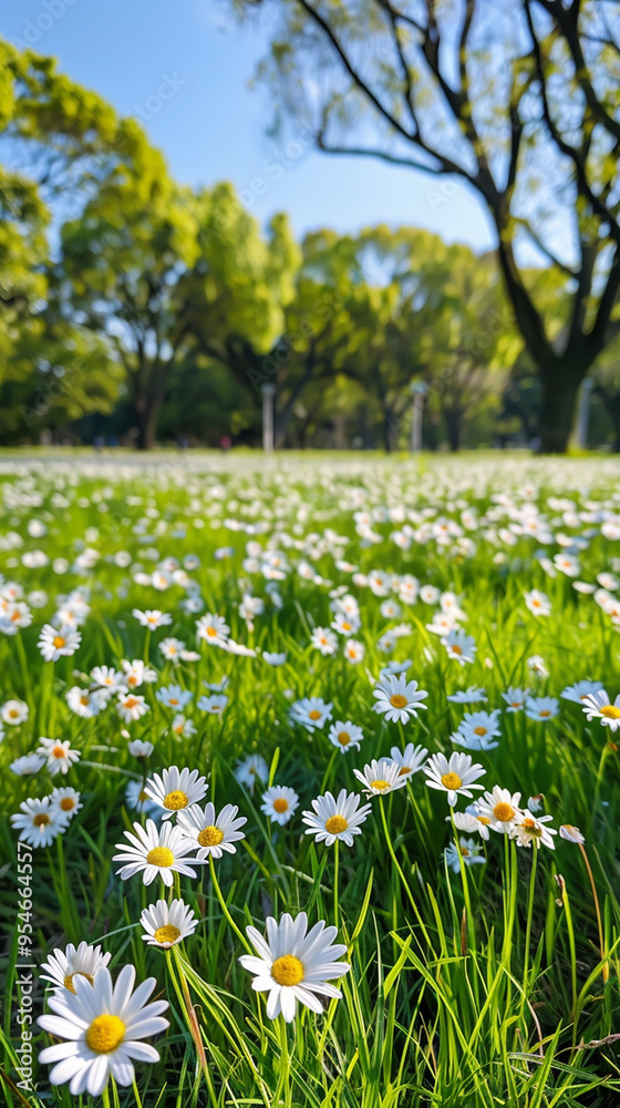 Springtime Daisy Field in Bloom Under Sunny Skies - Perfect for Nature and Botany Themes Springtime Daisy Field in Bloom Under Sunny Skies - Perfect for Nature and Botany Themes