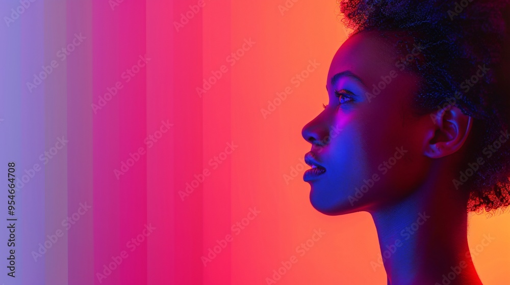 Side View of Woman's Face with Vertical Gradient Background, Pride Event Theme Side View of Woman's Face with Vertical Gradient Background, Pride Event Theme