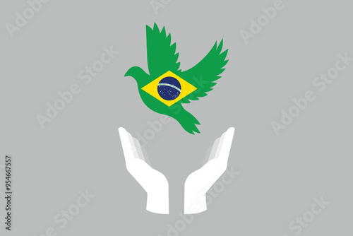 Peace for Brazil with flag, Brazilian National Flag, EPS Vector Illustration, Flag of the Federative Republic of Brazil, Illustration of the Brazil flag
