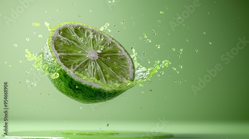 lime sliced separated pastel color background
