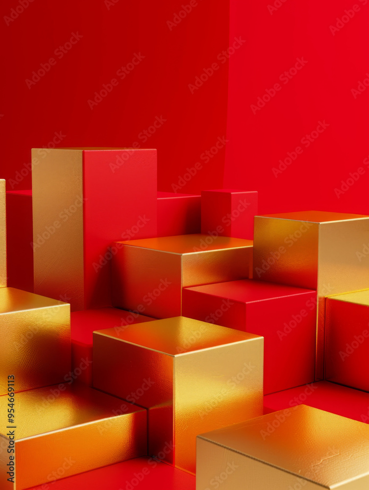 New Year's podium red and gold. podium of red and gold colors of Chinese theme. red background podium, 3D spring flower, product beauty, New Year's podium red and gold. podium of red and gold colors of Chinese theme. red background podium, 3D spring flower, product beauty,