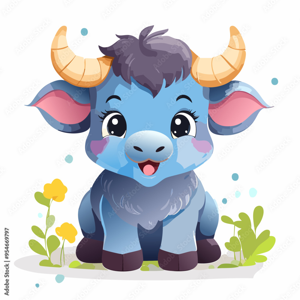 Obraz premium Buffalo Cute Small Cartoon Baby Animal Character 