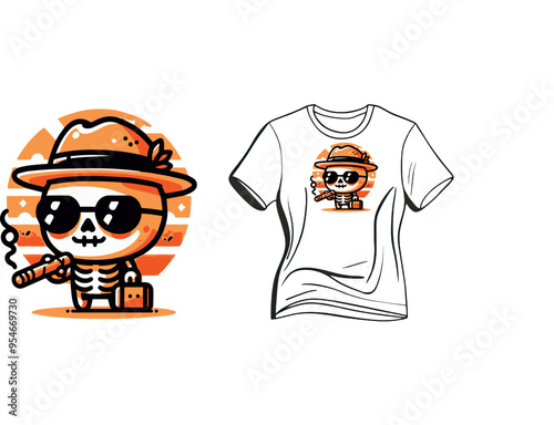 Vector Tshirt Streetwear Design Cute Skeleton