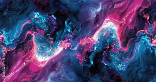 A vibrant abstract design featuring swirling colors of blue, pink, and purple, creating a dynamic and fluid visual effect.