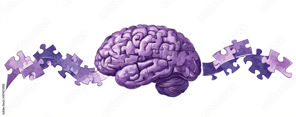Purple Human brain consists of puzzle pieces. symbol of fight against ...