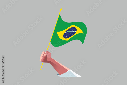 A hand holding an Brazil flag, Brazilian National Flag, EPS Vector Illustration, Flag of the Federative Republic of Brazil, Illustration of the Brazil flag
