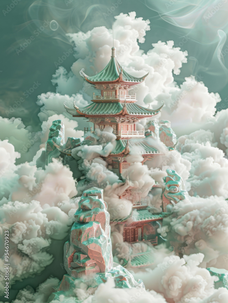 Obraz premium futuristic landscape , heavenly castle in the clouds China. magic