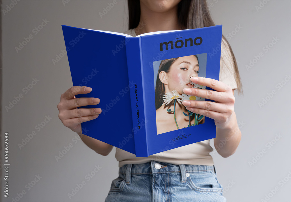 Mockup Of Woman Holding Open A4 Book With Customizable Cover Stock ...