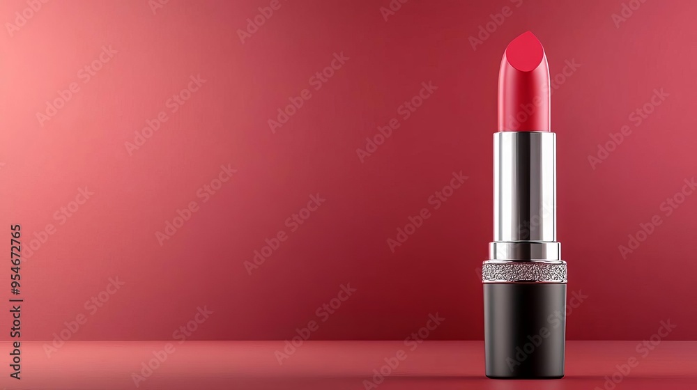 Red lipstick tube on a red background. Red lipstick tube on a red background.