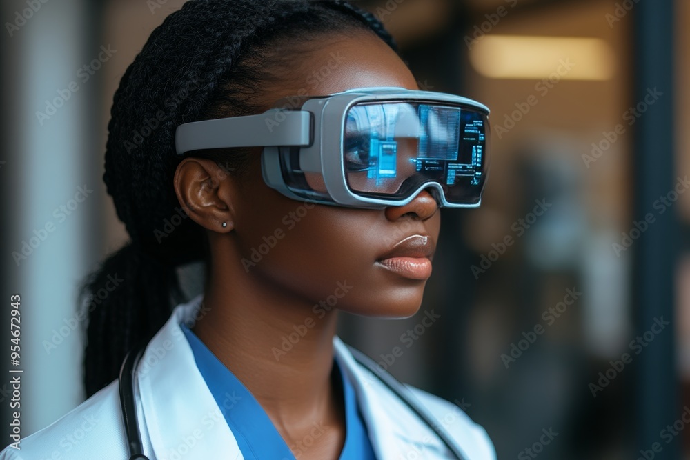 Female Doctor Wearing Virtual Reality Headset in Modern Hospital, Medical Technology and Innovation Female Doctor Wearing Virtual Reality Headset in Modern Hospital, Medical Technology and Innovation