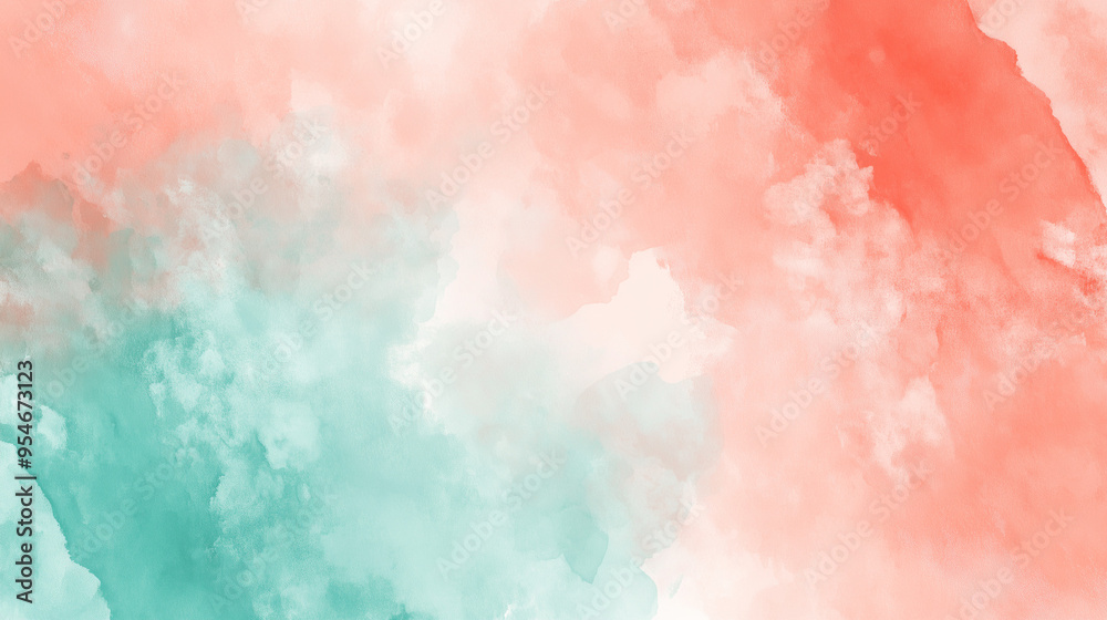 Obraz premium Abstract Watercolor in Coral and Mint Hues