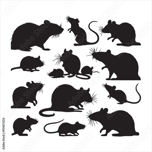 Rat and mouse collection silhouette on white background
