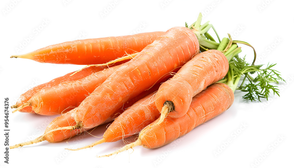 Bunch of tasty ripe carrots on white background