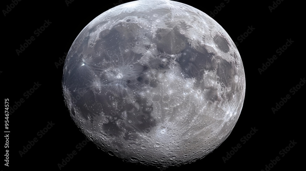 Obraz premium A stunning close-up of the moon showcasing its craters and features against a black background, ideal for nature and astronomy themes.