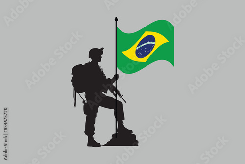 Brazil soldier with flag, Brazil flag over green background vector illustration, Brazilian flag vector, Brazilian national flag graphic
