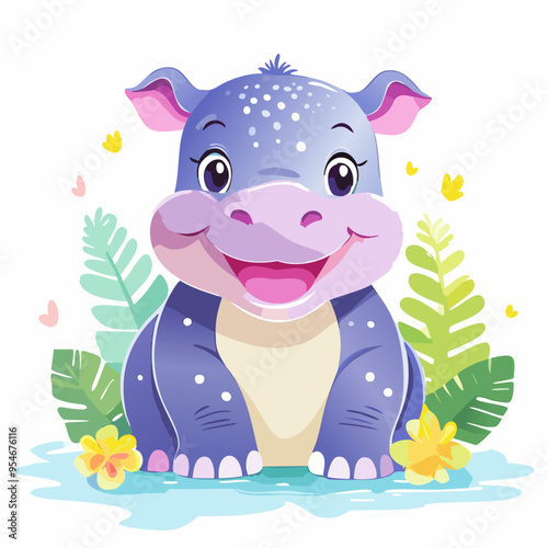 Hippopotamus Hippo Cute Small Cartoon Baby Animal Character
