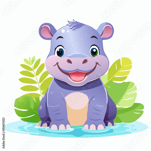 Hippopotamus Hippo Cute Small Cartoon Baby Animal Character
