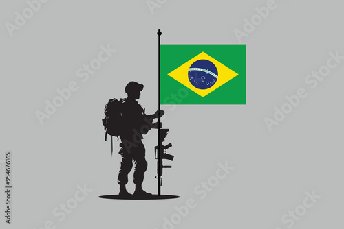 Brazil soldier with flag, Brazil flag over green background vector illustration, Brazilian flag vector, Brazilian national flag graphic
