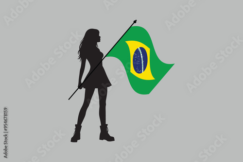 Brazil girl with flag, Brazilian National Flag, EPS Vector Illustration, Flag of the Federative Republic of Brazil, Illustration of the Brazil flag
