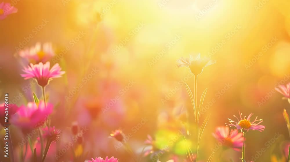 Nature background. Beautiful summer meadow background. Inspirational nature, field of flowers with a bright sun shining on them. flowers are yellow and pink. Scene is cheerful and peaceful Nature background. Beautiful summer meadow background. Inspirational nature, field of flowers with a bright sun shining on them. flowers are yellow and pink. Scene is cheerful and peaceful