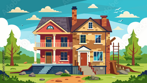 Run-down Country House Before And After Renovation Construction - .