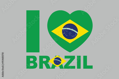 I love Brazil Word with heart shape, Brazilian National Flag, EPS Vector Illustration, Flag of the Federative Republic of Brazil, Illustration of the Brazil flag
