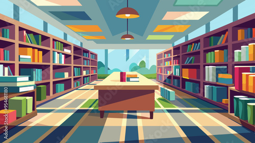 Abstract blurred empty college library interior space. Blurry classroom with bookshelves by defocused effect. Use for background or backdrop in book shop business or education.